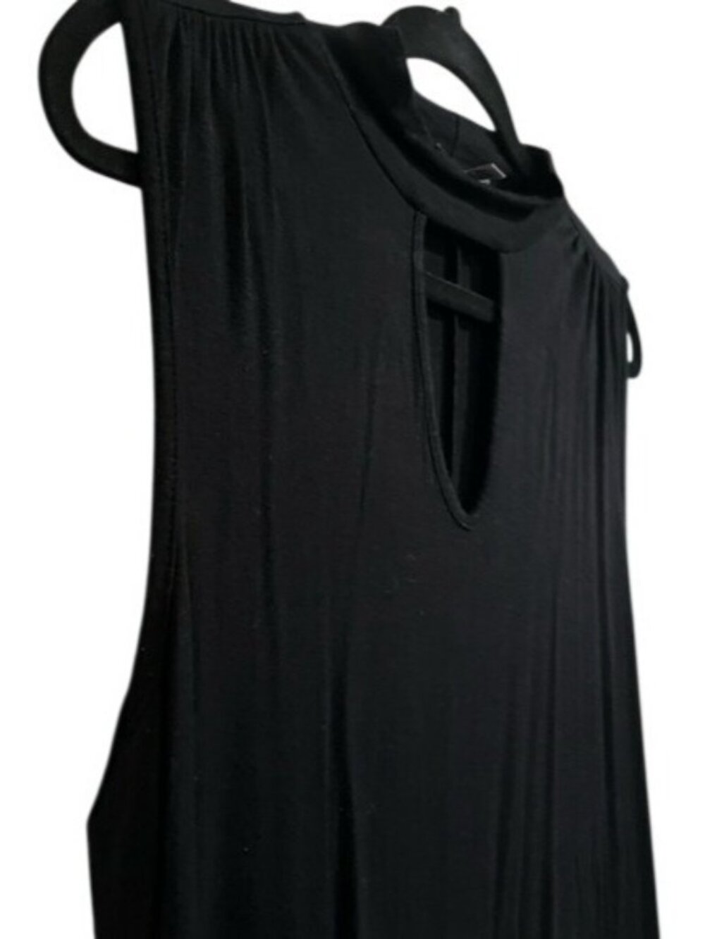 Jennifer Lopez Black Sleeveless Keyhole Neckline Choker Cut Top Tunic Collar (M) - Picture 11 of 16